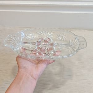 Vintage etched glass divided dish tray.